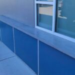 Commercial shelf of concrete on blue exterior by KreteworX of Idaho in Idaho Falls.